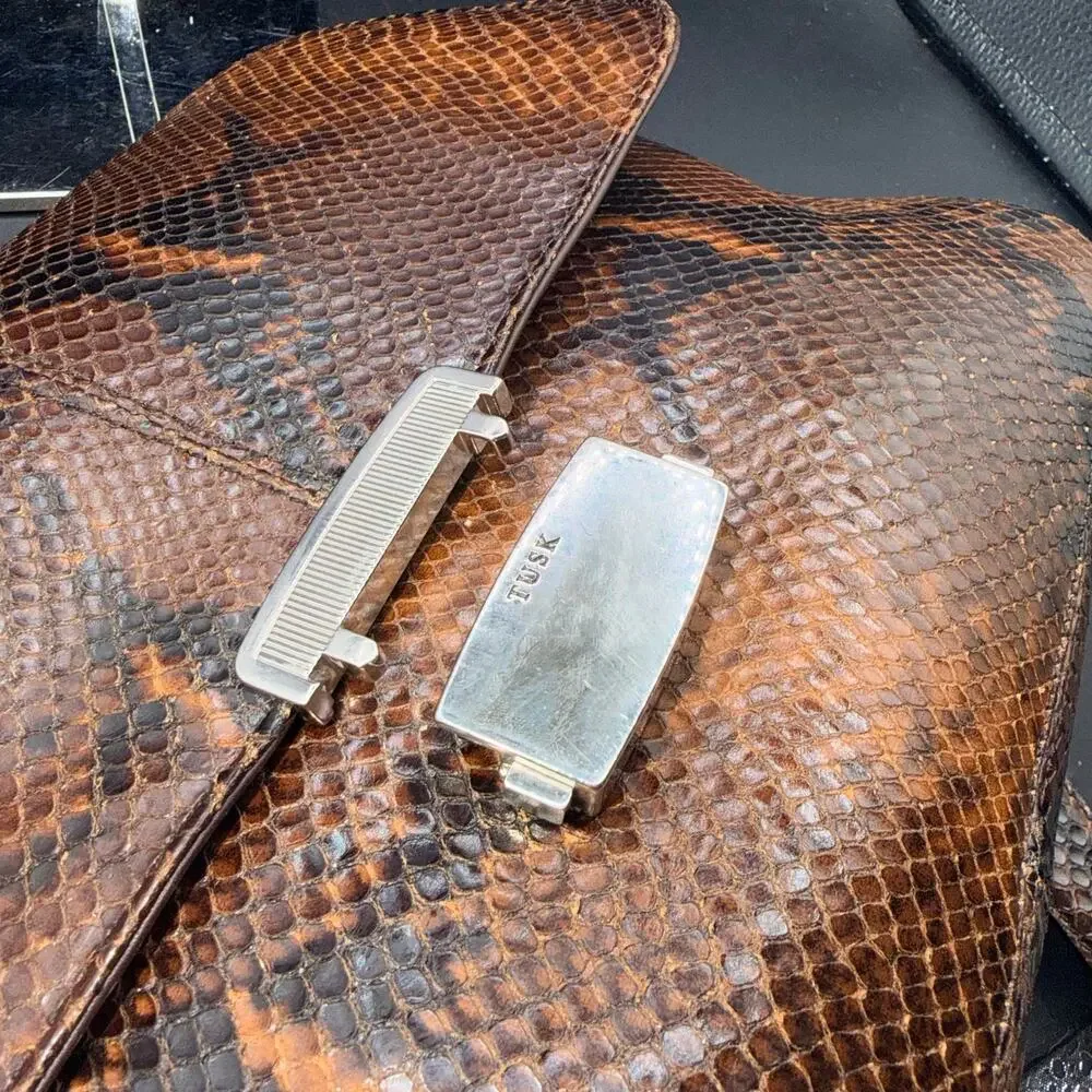 TUSK Genuine Python Snakeskin Brown Crossbody Shoulder Bag Vintage USA